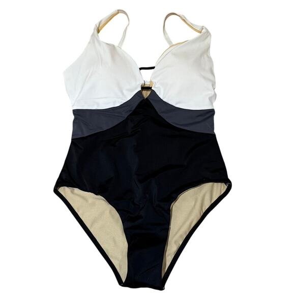Swimsuits for All Women's Colorblock V-Neck One Piece Swimsuit - Size 8 - NWT - Picture 2 of 4